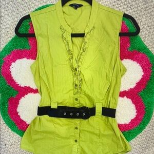 Vibrant Green Ruffle Short Sleeve Top